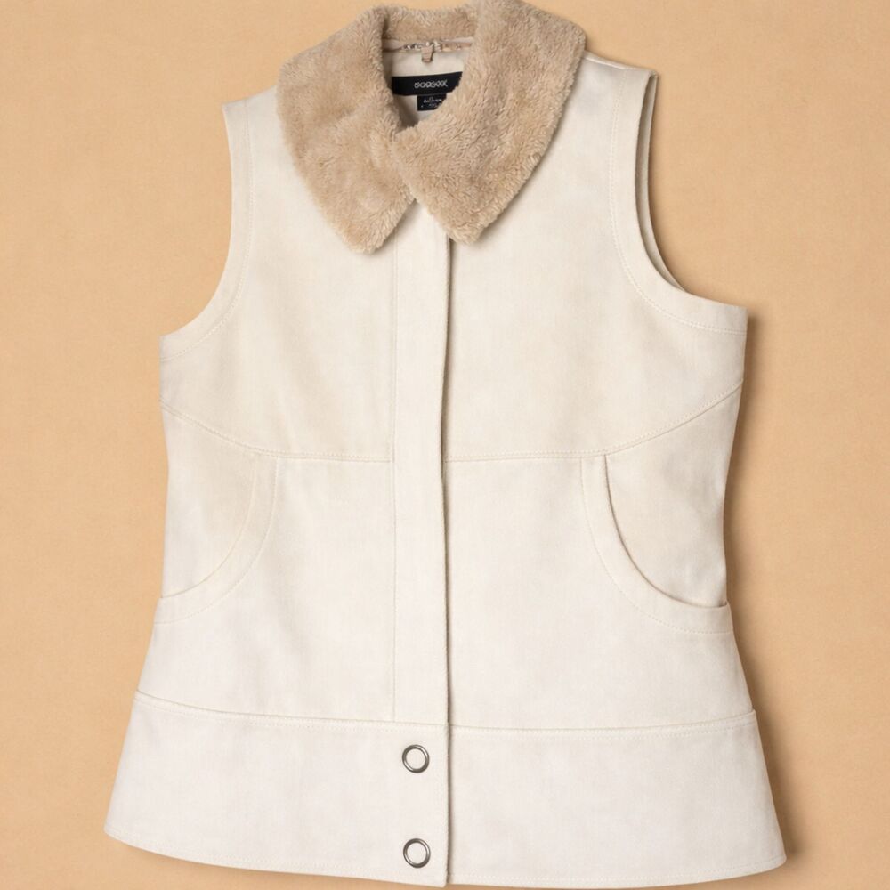 Woolrich Winter White Cream Vest with Fur Collar Collar L - Picture 1 of 12